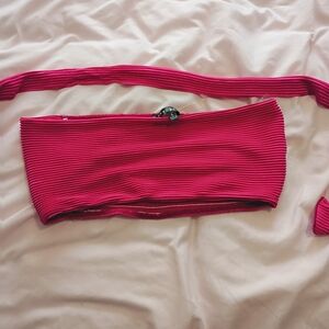 Ribbed Red Tube Top Comes With Scarf